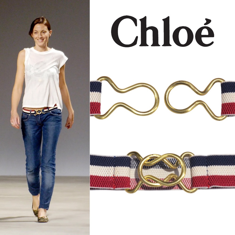 Rare Chloé SS 2010 Elastic Stripe Belt — Brass Knot Buckle / Phoebe Philo Era